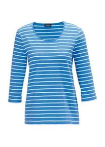 3/4-Arm-Shirt GOLDNER "Buntgewirktes Ringelshirt", Damen, Gr. 54, wei&szlig; (azur, wei&szlig;, geringelt), Obermaterial: 95% Baumwolle CO. 5% Elasthan EL., normal, Tubular, Shirts 3/4-Arm-Shirt, Garngef&auml;rbte und dadurch farbbest&auml;ndige Ringel