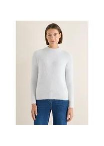 Strickpullover Cecil, Damen, Gr. M (40), luna grau melange, Stoff, 80% Polyester, 20% Baumwolle, unifarben, comfort fit normal, hoch geschlossener Ausschnitt, Rippb&uuml;ndchen, Pullover Strickpullover, mit Ripp-Details