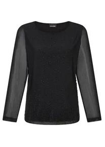 Langarmshirt GOLDNER "Shirt aus Mesh mit Glitzersteinen", Damen, Gr. 50, schwarz, Obermaterial: 95% Polyester PES. 5% Elasthan EL., Shirts Langarmshirt, Glitzersteine