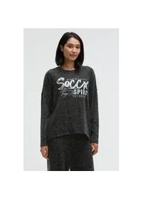 Rundhalspullover SOCCX, Damen, Gr. M/L, schwarz, Strick, Material: 55% Viskose, 43% Polyester, 2% Elasthan, bedruckt, relaxed fit normal, Rundhals, Fledermaus&auml;rmel gerader Abschluss, Pullover Rundhalspullover, mit &uuml;berschnittenen Schultern