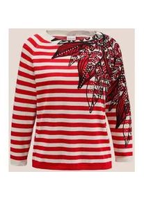 Madeleine Mode Longpullover MADELEINE "Pullover Gestreifter Pullover mit Strasssteinchen", Damen, Gr. 38, rot (sanftes wei&szlig;, rot), Obermaterial: 60% Viskose CV. 40% Baumwolle CO., Modern, normal, Pullover Longpullover