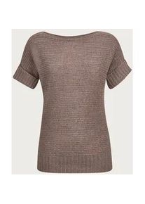 Madeleine Mode Longpullover MADELEINE "Pullover Kurzarm-Pullover mit Struktur", Damen, Gr. 44/46, beige (taupe), Obermaterial: 55% Polyacryl PAN. 45% Polyamid PA., Modern, normal, Pullover Longpullover