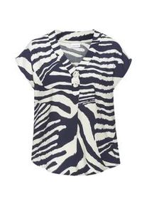 Schlupfbluse Lascana, Damen, Gr. 36, blau (blau, creme bedruckt), Web, Obermaterial: 100% Viskose, bedruckt, figurumspielend h&uuml;ftlang, V-Ausschnitt, Blusen Schlupfbluse, mit Alloverprint und modischen Kn&ouml;pfen, Kurzarmbluse, sommerlich