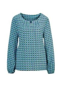 Kurzarmbluse GOLDNER "Kurzgr&ouml;&szlig;e Druckbluse aus reiner Viskose", Damen, Gr. 23, blau (marine, gemustert), Obermaterial: 100% Viskose CV., Gummib&uuml;ndchen, Blusen, keine/nicht relevant