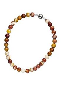 Kette ohne Anh&auml;nger Jobo "Edelsteinkette 12 mm", braun, Halsketten, Damen, Materialmix Metall, L: 45, Materialmix, Metall, mit Mookait 45 cm