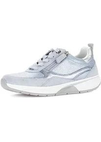 Gabor Plateausneaker ROLLINGSOFT, Herren, Gr. 40, blau, silberfarben, Textil, Veloursleder, Schuhe Plateausneaker, Freizeitschuh, Halbschuh, Schn&uuml;rschuh mit Kontrastbesatz, G-Weite