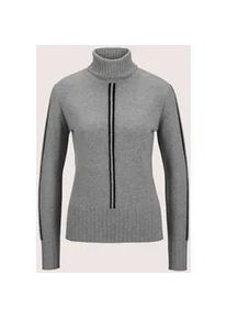 Madeleine Mode Longpullover MADELEINE "Kaschmirpullover Moderner Wollpullover mit Ajour-Muster", Damen, Gr. 44/46, schwarz (graphit, schwarz, melange), Obermaterial: 90% Schurwolle WV. 10% Kaschmir WS., Modern, normal, Pullover Longpullover