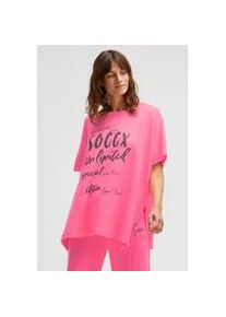 Strickponcho SOCCX, Damen, Gr. L/XL, neon pink, Strick, Material: 71% Polyester, 26% Viskose, 3% Elasthan, bedruckt, relaxed fit normal, Rundhals, weit normaler Saum, Pullover, aus Flauschstrick