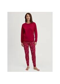 Schlafanzug Calida "Family & Friends", Damen, Gr. M (44/46), deep rot, Interlock, Obermaterial: 100% Baumwolle, bedruckt, bequem normal, Rundhals, angesetztes B&uuml;ndchen, Homewear-Sets Schlafanzug, Langarm, Rundhalsausschnitt, Weihnachts-Motive