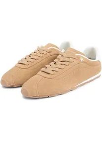 Sneaker Tommy Hilfiger "TH BELLA LOW RUNNER SUEDE", Damen, Gr. 40, safari, Veloursleder, unifarben mit Farbeinsatz, Schuhe Sneaker, Halbschuh, Schn&uuml;rer, Freizeitschuh mit kontrastfarbenem Fersenbesatz