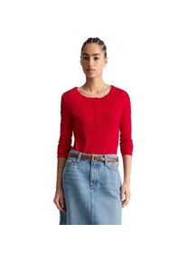 Marc O'Polo Langarmshirt MARC O'POLO DENIM "aus weichem Rippjersey", Damen, Gr. S, carmine rot, Obermaterial: 96% Baumwolle, 4% Elasthan, unifarben, Basic, regular fit, Serafino, normaler Saum, Shirts Langarmshirt