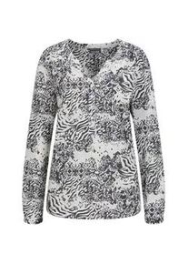 Schlupfbluse GOLDNER "Florale Druckbluse mit V-Ausschnitt", Damen, Gr. 52, schwarz (schwarz, gemustert), Obermaterial: 100% Viskose CV., Basic, normales B&uuml;ndchen, Blusen Schlupfbluse, Unikat-Print
