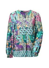 Klassische Bluse GOLDNER "Kurzgr&ouml;&szlig;e Patchworkbluse mit Rundhals, V-Schlitz", Damen, Gr. 20, gr&uuml;n (dunkelgr&uuml;n, gemustert), Obermaterial: 100% Viskose CV., figurumspielend, Gummib&uuml;ndchen, Blusen, Patchmuster