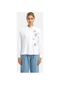 Langarmbluse Milano Italy, Damen, Gr. 38, wei&szlig;, Web, Material: 70% Baumwolle, 27% Polyamid, 3% Elasthan, Glitzermuster, bedruckt, oversize normal, hoch geschlossener Ausschnitt, &Auml;rmel mit &Auml;rmelschlitz 1-Knopf-Manschette, Blusen, mit Baumwolle