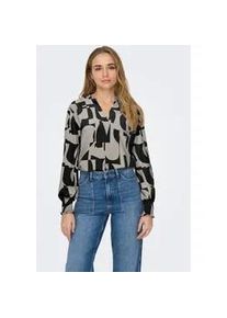 Blusenshirt Only "ONLMETTE V-NECK LS SMOCK TOP NOOS WVN", Damen, Gr. XL, moonbeam aop:upscale geo, Web, Obermaterial: 100% Polyester, bedruckt, regular fit normal, V-Ausschnitt, gesmokt, Shirts Blusenshirt