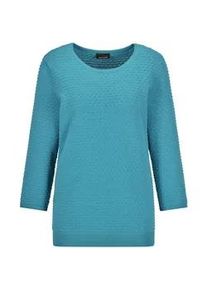 Rundhalspullover GOLDNER "Halbarm Baumwollpullover mit Struktur", Damen, Gr. 46, blau (t&uuml;rkis), Obermaterial: 100% Baumwolle CO., Modisch, Pullover Rundhalspullover, Rundhalsausschnitt
