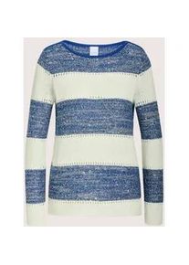 Madeleine Mode Longpullover MADELEINE "Strickpullover Baumwollpullover mit Streifenmuster", Damen, Gr. 34, wei&szlig; (royalblau, wollwei&szlig;), Obermaterial: 59% Baumwolle CO. 22% Polyester PES. 19% Leinen LI., Modern, gerade, Pullover Longpullover, Pailetten