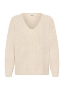 V-Ausschnitt-Pullover oxmo "V-Ausschnitt-Pullover OXICALLIE", Damen, Gr. L, beige (oatmeal melange), Obermaterial: 93% Polyester PES. 5% Wolle mw. 2% Elasthan EL., Pullover