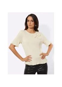 CR&Eacute;ATION L Kurzarmpullover CREATION L "Lyocell-Viskose-Pullover", Damen, Gr. 50, champagner, 42% Viskose, 30% Lyocell, 28% Polyester, unifarben, Pullover