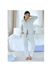 Pyjama Vivance DREAMS, Damen, Gr. 36/38, blau, wei&szlig;, gestreift, Single Jersey, Obermaterial: 100% Baumwolle, gestreift, Basic lang, V-Ausschnitt, eingesetzt, Homewear-Sets Pyjama, mit feinem Streifenmuster