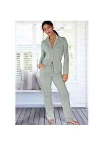 Pyjama Vivance DREAMS, Damen, Gr. 44/46, gr&uuml;n, wei&szlig;, gestreift, Single Jersey, Obermaterial: 100% Baumwolle, gestreift, Basic lang, V-Ausschnitt, eingesetzt, Homewear-Sets Pyjama, mit feinem Streifenmuster