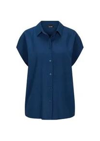 Kurzarmbluse GOLDNER "Kurzgr&ouml;&szlig;e Viskosebluse mit Hemdkragen", Damen, Gr. 20, blau (dunkelblau), Obermaterial: 100% Viskose CV., figurumspielend, Blusen, Sattel am R&uuml;ckteil mit Kellerfalte