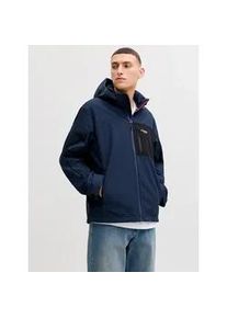 Jack & Jones Softshelljacke JACK & JONES "JJNORTH SOFTSHELL JACKET", Herren, Gr. M, navy blazer, Web, Obermaterial: 100% Polyester, kontrastfarbene Details, unifarben, regular fit h&uuml;ftlang, mit Riegel, Jacken Softshelljacke