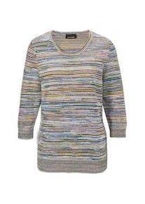 Rundhalspullover GOLDNER "Kombistarker Multicolor-Ringelpullover", Damen, Gr. 52, blau (blau, papaya, geringelt), Obermaterial: 100% Baumwolle CO., Sonstiges, Pullover Rundhalspullover, Sommerliche Multicolor-Optik