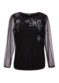 Kurzarmshirt GOLDNER "Langarmshirt mit transparenten &Auml;rmeln", Damen, Gr. 42, silber (schwarz, silberfarben, gemustert), Obermaterial: 100% Polyester PES., festlich, gerade, keine/nicht relevant, Shirts, keine/nicht Relevant