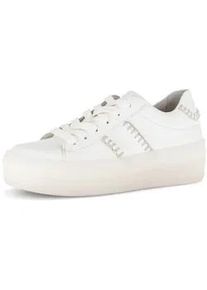 Plateausneaker Gabor, Damen, Gr. 40, wei&szlig;, Nappaleder, unifarben, Schuhe Plateausneaker, Freizeitschuh, Halbschuh, Schn&uuml;rschuh mit transparenter Laufsohle