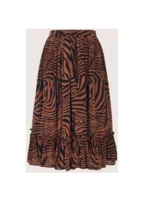 Madeleine Mode Sommerrock MADELEINE "Faltenrock Midirock mit Zebra-Print", Damen, Gr. 42, schwarz (nussbraun, schwarz), Obermaterial: 100% Viskose CV., Modern, A-Linie, R&ouml;cke, Zebra-Print