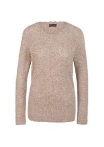 Strickpullover GOLDNER "Femininer Ajourpullover aus hochwertigem Melange-Garn", Damen, Gr. 44, beige (taupe, melange), Obermaterial: 68% Polyacryl PAN. 12% Polyester PES. 11% Polyamid PA. 6% Wolle WO. 3% Elasthan EL., Rippe, Pullover Strickpullover, Sehr gut kombinierbares Wohlf&uuml;hlst&uuml;ck