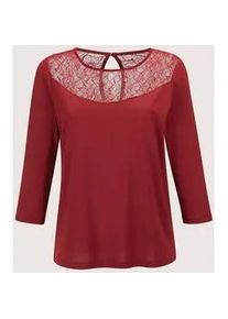 Madeleine Mode Kurzarmshirt MADELEINE "Shirt mit Spitze Rundhals-Shirt mit Spitze", Damen, Gr. 48, rot (rubinrot), Obermaterial: 50% Baumwolle CO. 50% Modal CMD., Modern, normal, Shirts
