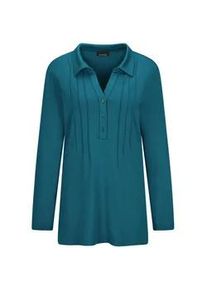 Langarmshirt GOLDNER "Kurzgr&ouml;&szlig;e Halbarm Blusenshirt mit Hemdkragen", Damen, Gr. 22, gr&uuml;n (petrol), Obermaterial: 95% Viskose CV. 5% Elasthan EL., Modisch, Shirts Langarmshirt, Biesen