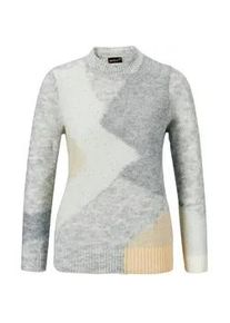 Strickpullover GOLDNER "Eleganter Intarsienpullover mit Glanz", Damen, Gr. 50, grau (grau, gemustert), Obermaterial: 41% Polyester PES. 30% Polyamid PA. 19% Polyacryl PAN. 10% Wolle WO., Rippe, Pullover Strickpullover, Intarsienmuster