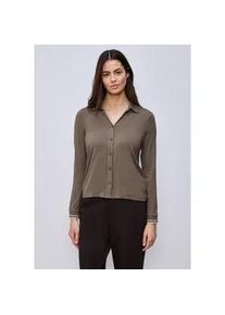 Langarmshirt Street One, Damen, Gr. 36, silk braun, Stoff, 95% Viskose, 5% Elasthan, unifarben, comfort fit normal, V-Ausschnitt, Rippb&uuml;ndchen, Shirts Langarmshirt, mit College-Style Details