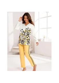 Schlafanzug, Damen, Gr. 48/50, ecru, gelb, bedruckt, 100% Baumwolle, Homewear-Sets Schlafanzug