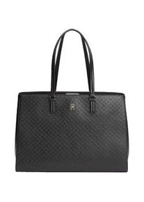 Tragetasche Tommy Hilfiger "TH DAILY TOTE MONO", Damen, Gr. B/H/T: 40cm x 28cm x 18cm, schwarz, Lederimitat, Taschen, Damen Handtasche, Schultertache mit Allover-TH-Logopr&auml;gung