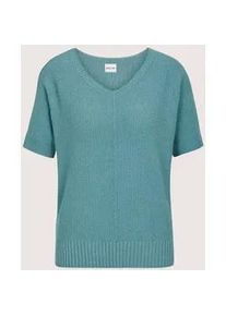 Madeleine Mode Longpullover MADELEINE "Strickpullover Strukturpullover mit Glanzeffekt", Damen, Gr. 44/46, silber (aqua, silberfarben), Obermaterial: 87% Baumwolle CO. 13% metallisierte Fasern MTF., Modern, figurumspielend, Pullover Longpullover, Glanzgarn