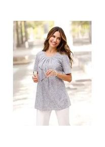 Longshirt Classic Basics "Longshirt", Damen, Gr. 46, grau (grau, wei&szlig;, bedruckt), 100% Baumwolle, gemustert, gepunktet, Rundhals, Shirts Longshirt