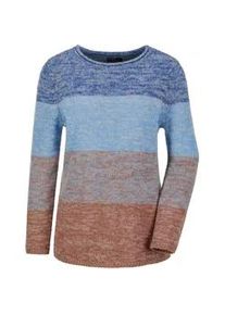 Rundhalspullover GOLDNER "Langarm Blockstreifenpullover, Melange", Damen, Gr. 50, blau (hellblau, camel, gemustert), Obermaterial: 55% Polyacryl PAN. 35% Polyester PES. 10% Schurwolle WV., Modisch, gerade, Pullover Rundhalspullover, Blockstreifenmuster