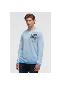 Rundhalspullover CAMP DAVID, Herren, Gr. M, electric sky, Strick, Material: 100% Baumwolle, bedruckt, relaxed fit normal, Rundhals, eingesetzt Rollsaum, Pullover Rundhalspullover, mit Rolls&auml;umen