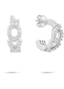 Paar Creolen Tamaris "Schmuck Geschenk Silber 925 Creole Love Letters", silberfarben, kristallwei&szlig;, kristallwei&szlig;, Ohrringe, Damen, 10,8mm, Silber 925 (Sterlingsilber), mit Zirkonia (synth.)