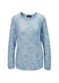 Strickpullover GOLDNER "Effektvoller locker gestrickter B&auml;ndchengarnpullover", Damen, Gr. 50, blau (hellblau), Obermaterial: 53% Polyacryl PAN. 40% Polyester PES. 4% Baumwolle CO. 3% Viskose CV., normal, Sonstiges, Pullover Strickpullover, Ohne