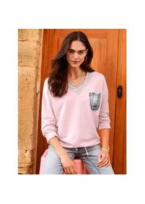 Langarmshirt Heine "Shirt", Damen, Gr. 42, hellros&eacute;, 100% Baumwolle, bedruckt, gemustert, mehrfarbig, unifarben, V-Ausschnitt, Shirts Langarmshirt