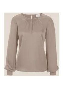 Madeleine Mode Langarmbluse MADELEINE "Bluse Raffinierte Faltenbluse mit Rundhalsausschnitt", Damen, Gr. 46, beige (cappuccino), Obermaterial: 93% Polyester PES. 7% Elasthan EL., Modern, normal, Blusen, mit Kr&auml;uselung am Ausschnitt