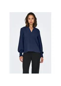 Blusenshirt Only "ONLMETTE V-NECK LS SMOCK TOP NOOS WVN", Damen, Gr. XS, naval academy, Web, Obermaterial: 100% Polyester, unifarben, regular fit normal, V-Ausschnitt, gesmokt, Shirts Blusenshirt