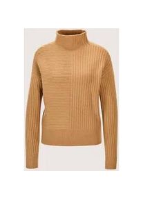Madeleine Mode Longpullover MADELEINE "Strickpullover Eleganter Wollpullover mit Stehkragen", Damen, Gr. 44/46, braun (caramel), Obermaterial: 90% Schurwolle WV. 10% Kaschmir WS., Modern, Pullover Longpullover, Mustermix