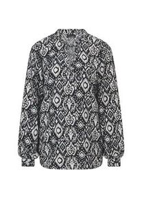 Schlupfbluse GOLDNER "Kurzgr&ouml;&szlig;e Moderne R&uuml;schenbluse mit Stehkragen", Damen, Gr. 24, schwarz (schwarz, gemustert), Obermaterial: 100% Viskose CV., Blusen Schlupfbluse, R&uuml;schen