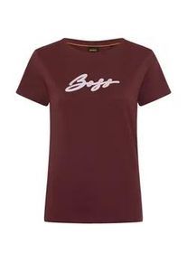 T-Shirt BOSS ORANGE "Elove Premium Damenmode", Damen, Gr. L (40), schwarz braun 204, Single Jersey, Obermaterial: 100% Baumwolle, bestickt, unifarben, slim fit h&uuml;ftlang, Rundhals, Shirts T-Shirt, mit Logoschriftzug, Slim Fit